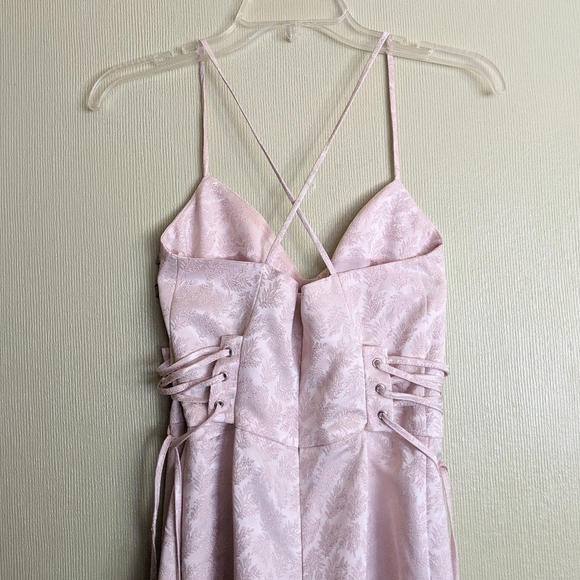 Top Shop Dress Midi Baby Pink Lace Up Corset Satin Jacquard Size 2 - Picture 11 of 17